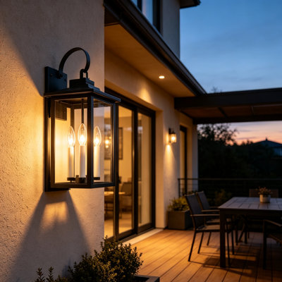 3-Light Dusk to Dawn Outdoor Wall Sconce, Black Metal Exterior Wall Lantern Fixture for Patio, Porch, Garage, Garden