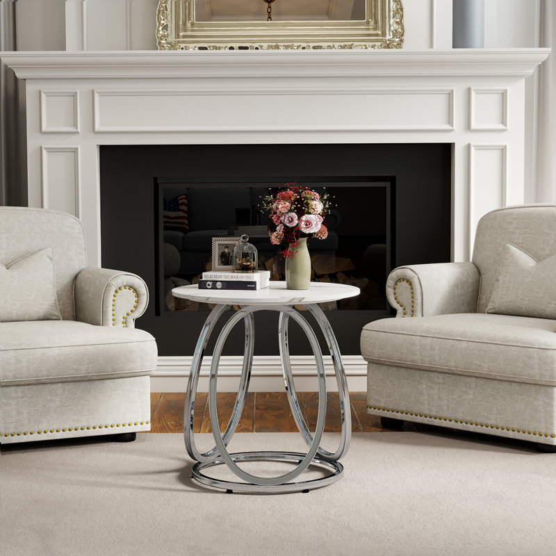 End Table, Calacatta White, Silver