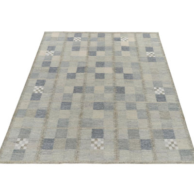 Scandinavian Rug In Blue, Grey Geometric Pattern By Rug & Kilim