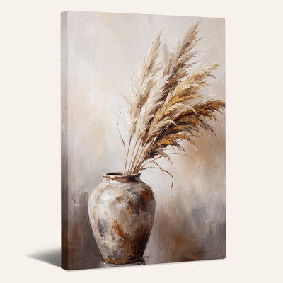Herbe de la pampa dans un vase en céramique, tons neutres, toile murale d'Halloween