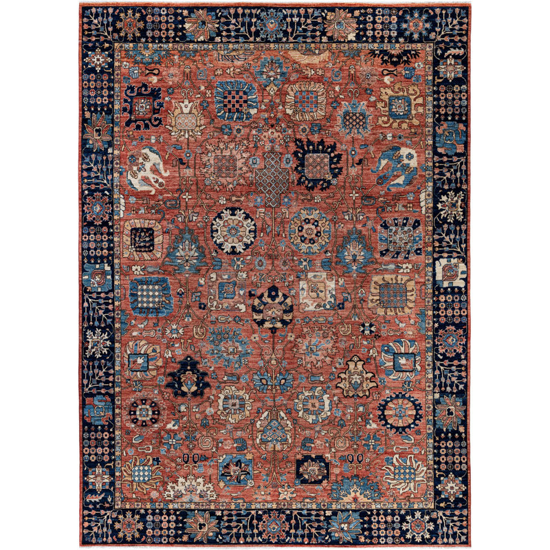 Tapis unique noué à la main Dobbins - rouge, 8 pi 9 po x 12 pi 0 po