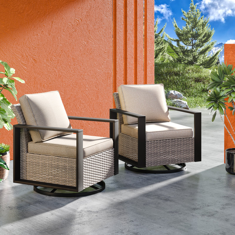 Blanaid Swivel Wicker Outdoor Lounge Chair （Set of 2）, Beige