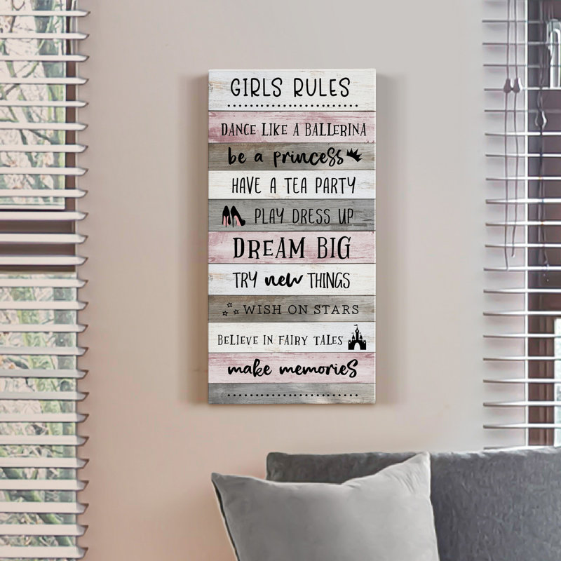 " Girls Rules ", 16" H x 8" W x 1" D