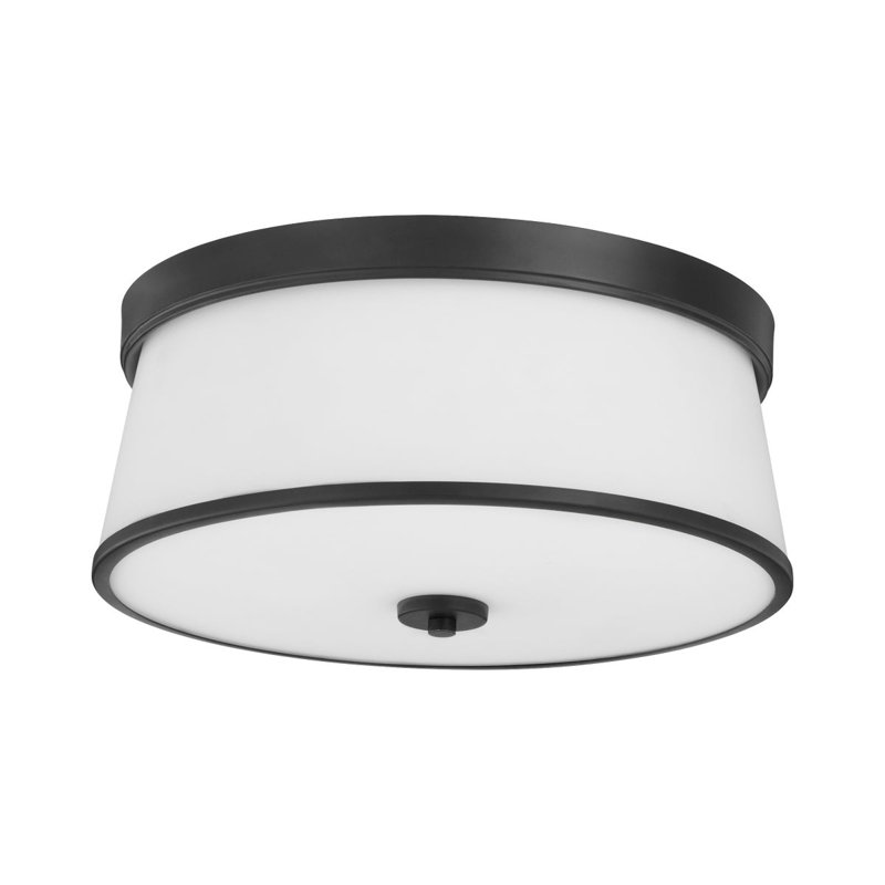 Qualesha Glass Flush Mount, 6.5" H x 16" W x 16" D, Matte Black