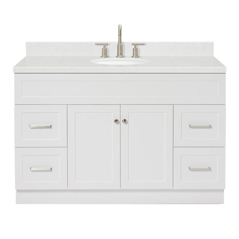 Abell 54.25'' Bathroom Vanity with Carrara Quartz Top, White