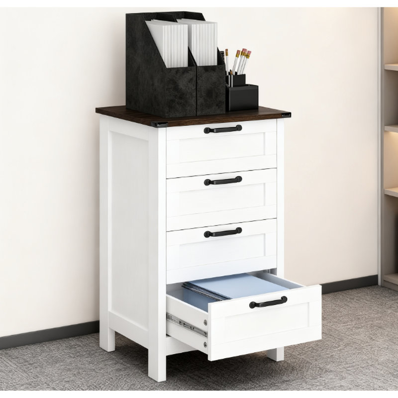 Classeur de bureau moderne, 3 tiroirs, qualité de finition blanc vieilli, glissement lisse