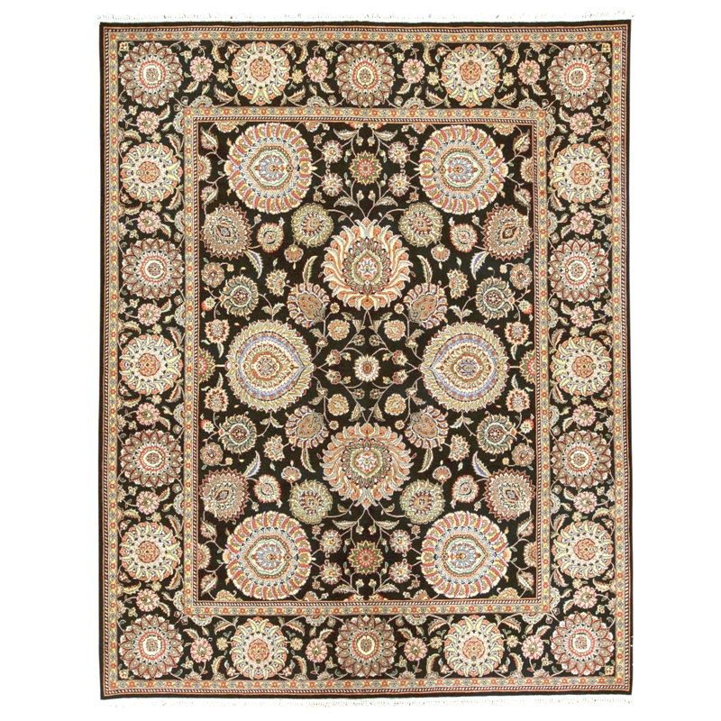 Hand Knotted Wool Area Rug in Black