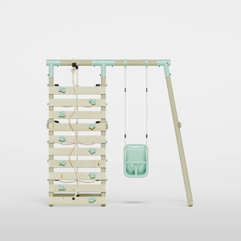 Mercia Wooden Round Pole Single Baby Seat Swing With Climbing Wall