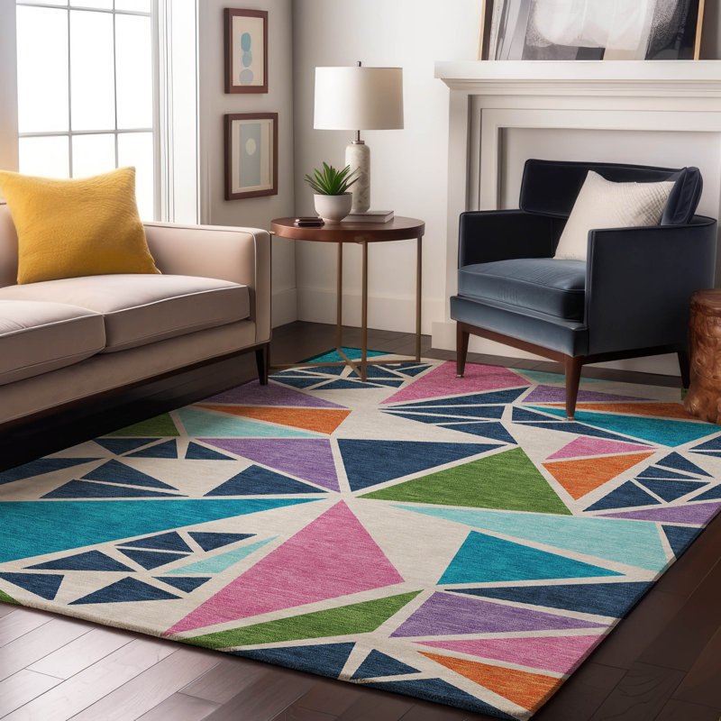 Tapis géométrique de qualité supérieure lavable à la machine Ketterer AMF1039, Rectangle 10 pi x 14 pi
