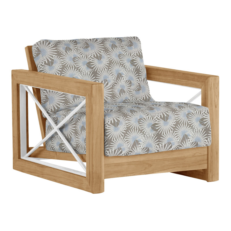 Malta Teak Outdoor Lounge Chair, No welt + Standard fill, Natural Teak, Perigold Etta Vapor