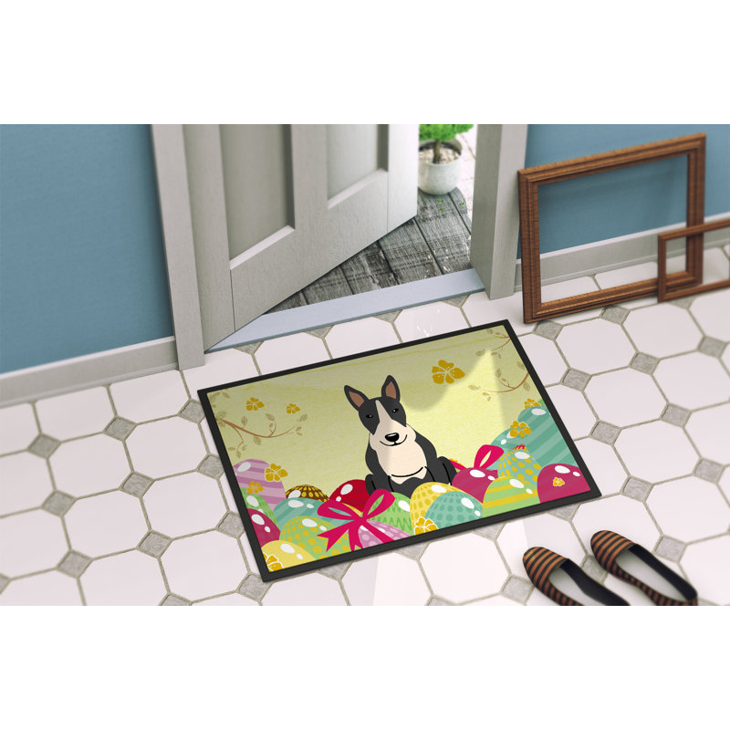 Tapis d'extérieur antidérapant Saroyan Bull Terrier, Noir / Blanc, l 24 po x L 36 po