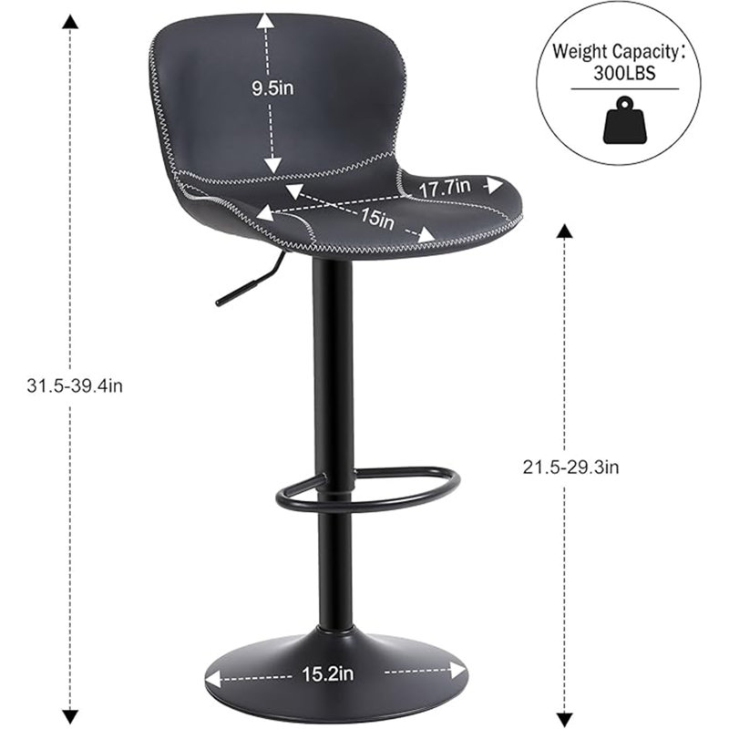 Swivel Upholstered Adjustable Height Counter Stool with Metal Frame, Black, 4