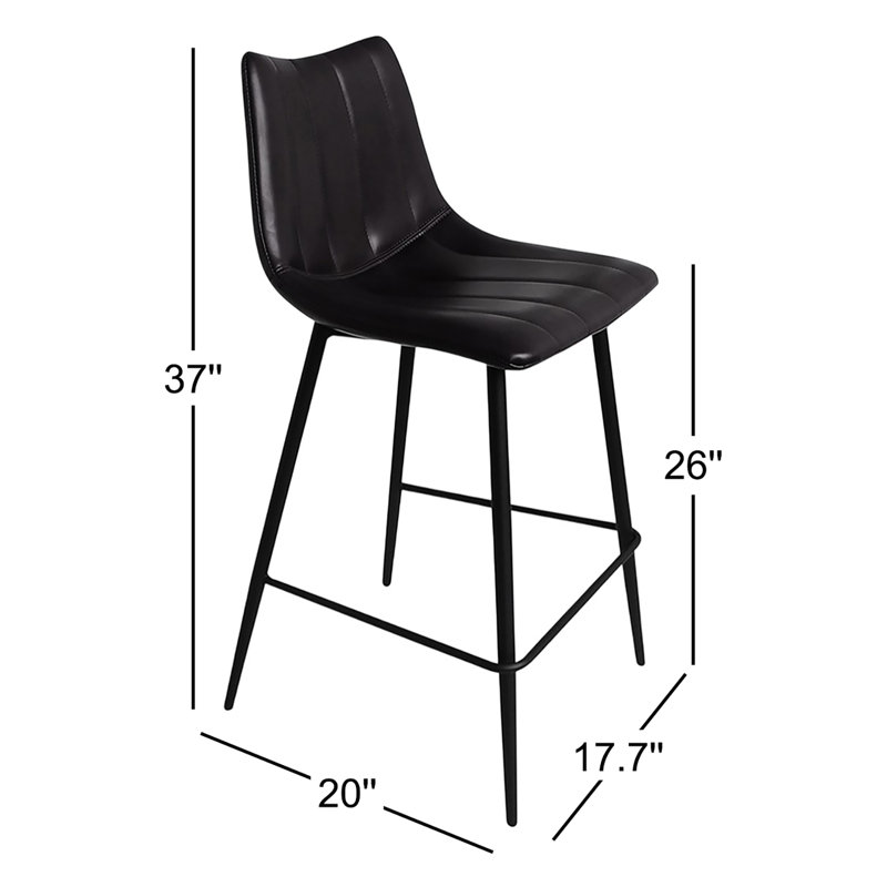 Finnigan Counter & Bar Stool, Counter Stool (26" Seat Height), Black/Faux Leather
