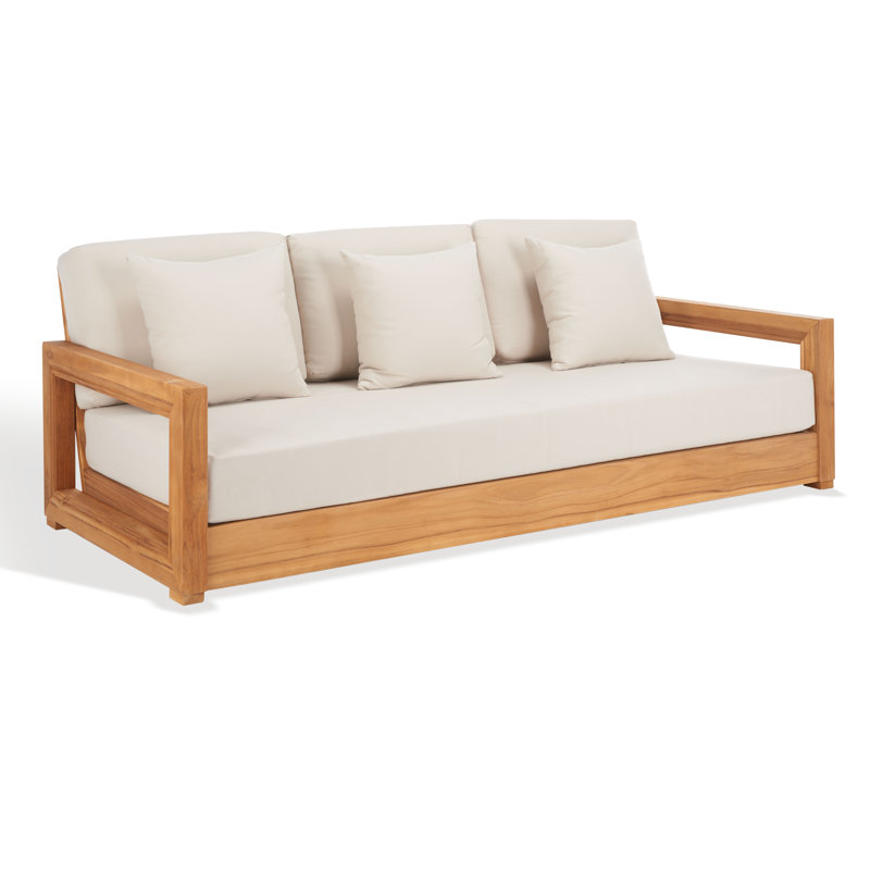 Montford Teak Patio Sofa with Cushions, Beige Melrose