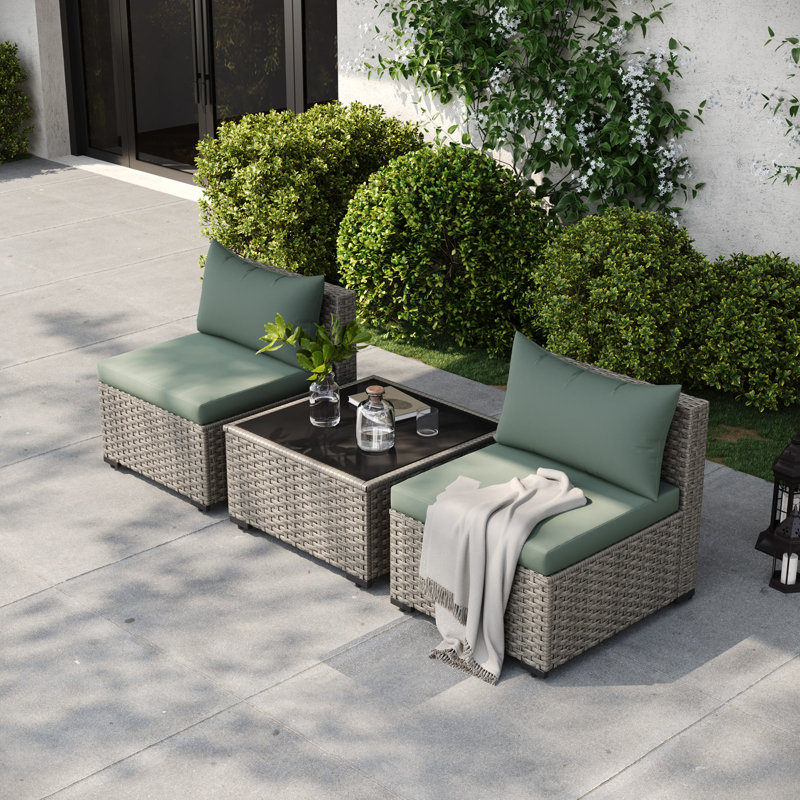 Ensemble de canapé d'extérieur en osier pour 2 personnes avec coussin, Vert