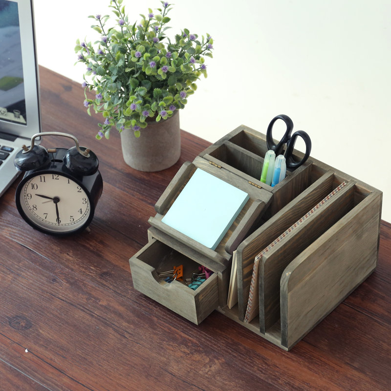 Kennemer Solid Wood Desk Organizer Caddy, Gray