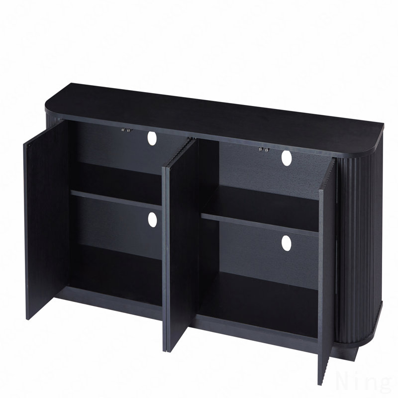 Ebern Designs 64" Vertical-Striped 4-Door Sideboard, Black