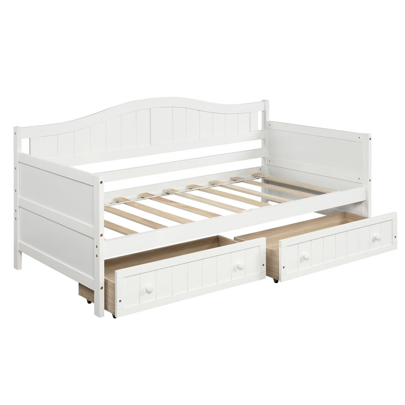 Twin Wooden Daybed With 2 Drawers, White