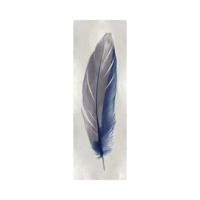 Blue Feather On Silver II 1 Piece Panoramic Wall Art on Canvas