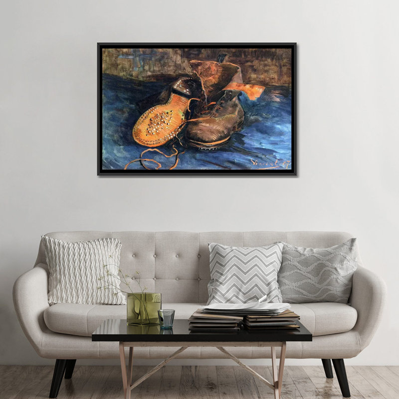 Une paire de chaussures par Vincent Van Gogh, impression sur toile, Toile encadrée noire, Pas de tapis