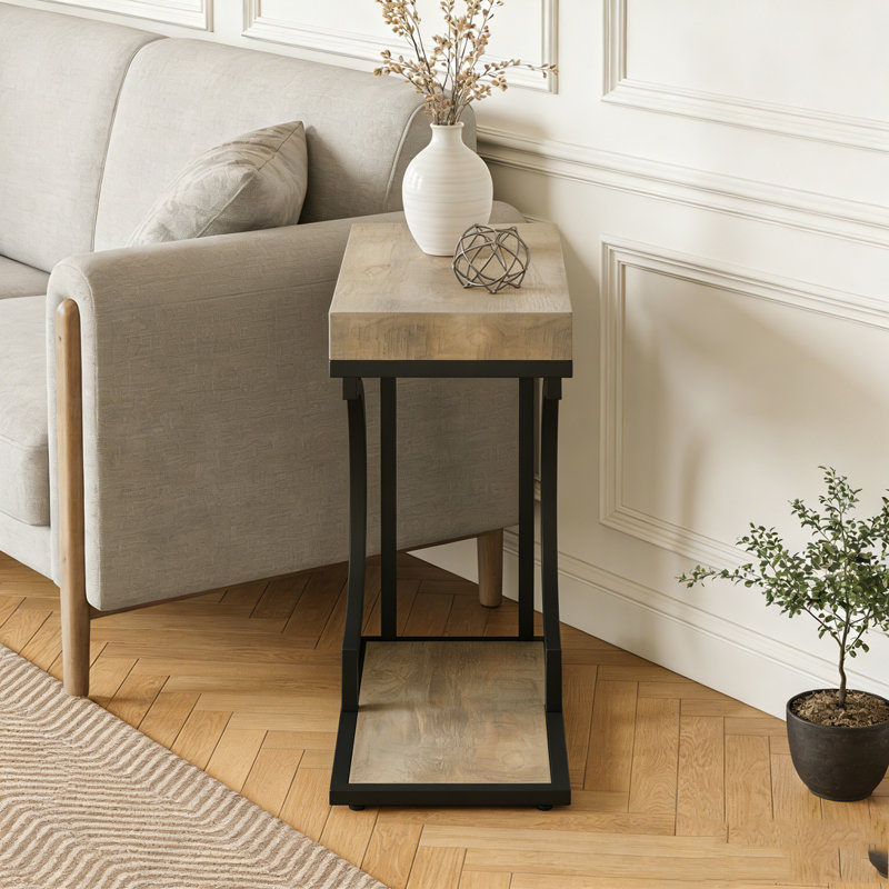 Table de bout moderne étroite C, Gris et noir