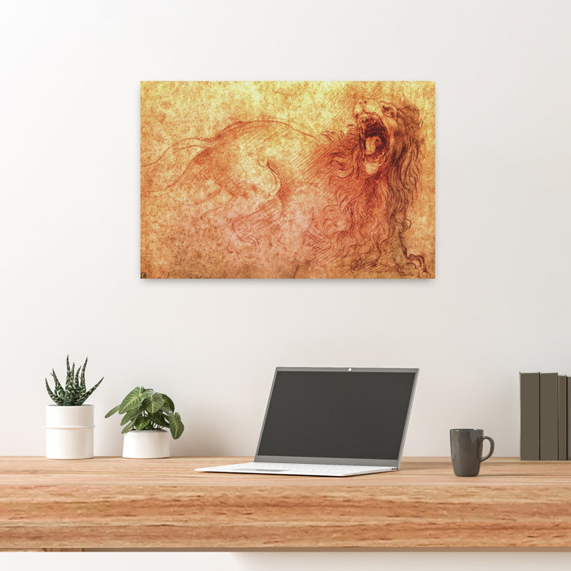 Sketch Of A Roaring Lion Classic Contemporary Lion Wall Art Print by Leonardo Da Vinci - Wrapped Canvas Print