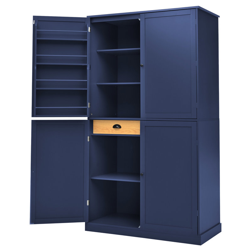 Garde-manger bleu avec 2 tiroirs, tablettes réglables et 8 portes pour le rangement dans la salle à manger