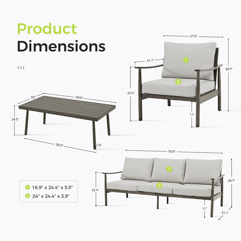 Mariene 4 - Person Patio Conversation Set with Cushions, Gray, Gray