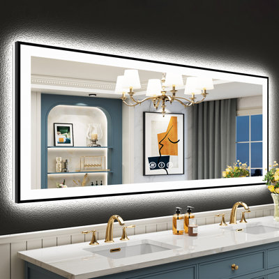 Matte Black Matel Framed Vanity Mirror with Lights, Front-lit and Back-lit, Memory Function, 3 Color Temperatures, Dimmable Light & Anti-fog Tempered Glass ETL Listed LED Mirror