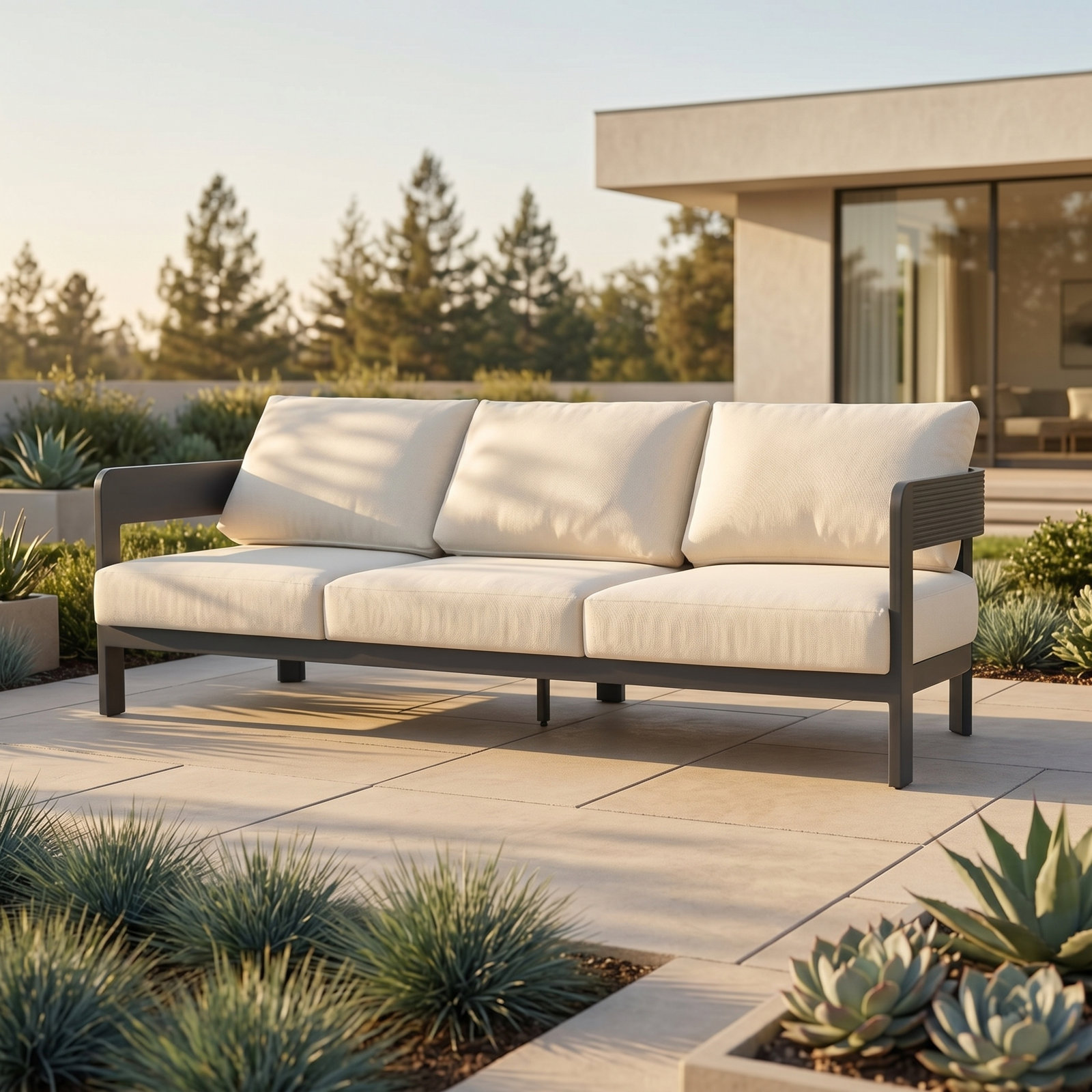 Lisa 82" Rounded Aluminum Patio Sofa, Cream
