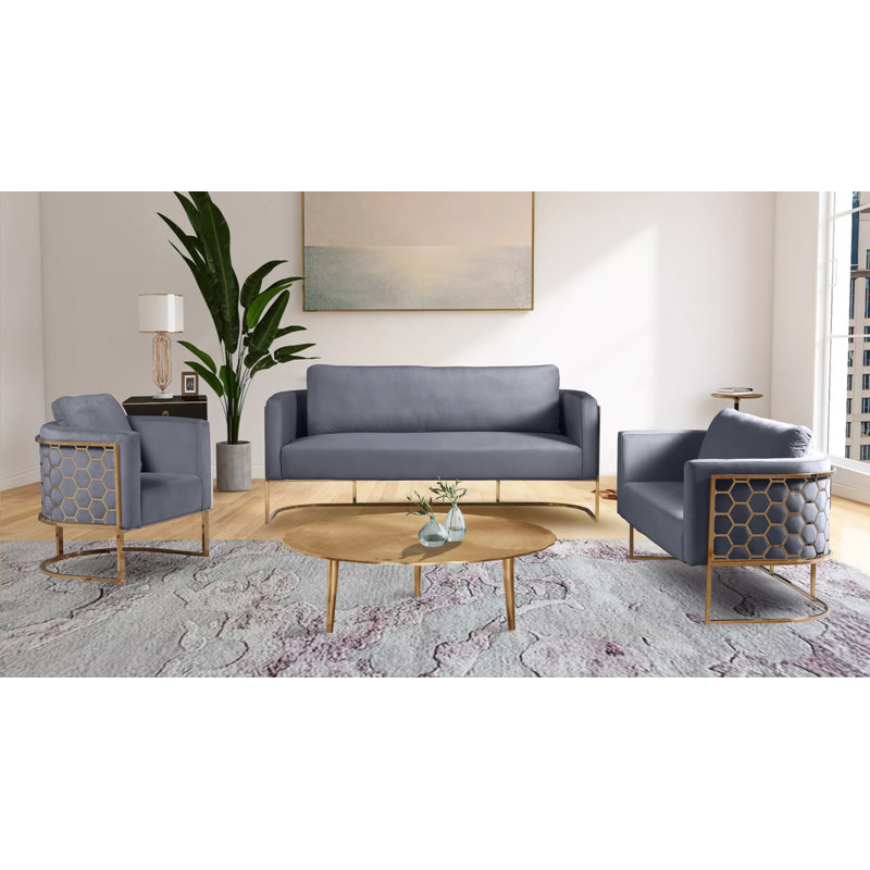 Canapé à accoudoirs arrondis en velours de 76 po Casa, Velours gris, Chrome chrome