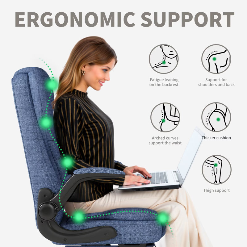 Fabric Office Gaming Chair, Ergonomic High Back Desk Chair, Big and Tall Executive Chair Height Adjustable with Footrest Lumbar