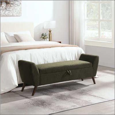 Banc de rangement moderne avec pieds en bois Mid-Centruy, banc avec rangement pour le salon et la chambre à coucher, rembourré confortable