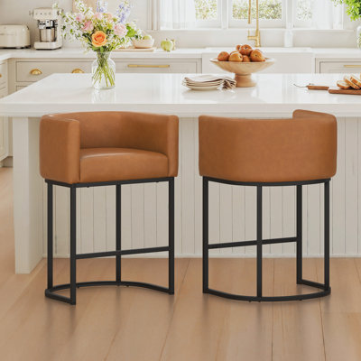 Modern Upholstered Counter Stool with Metal Frame