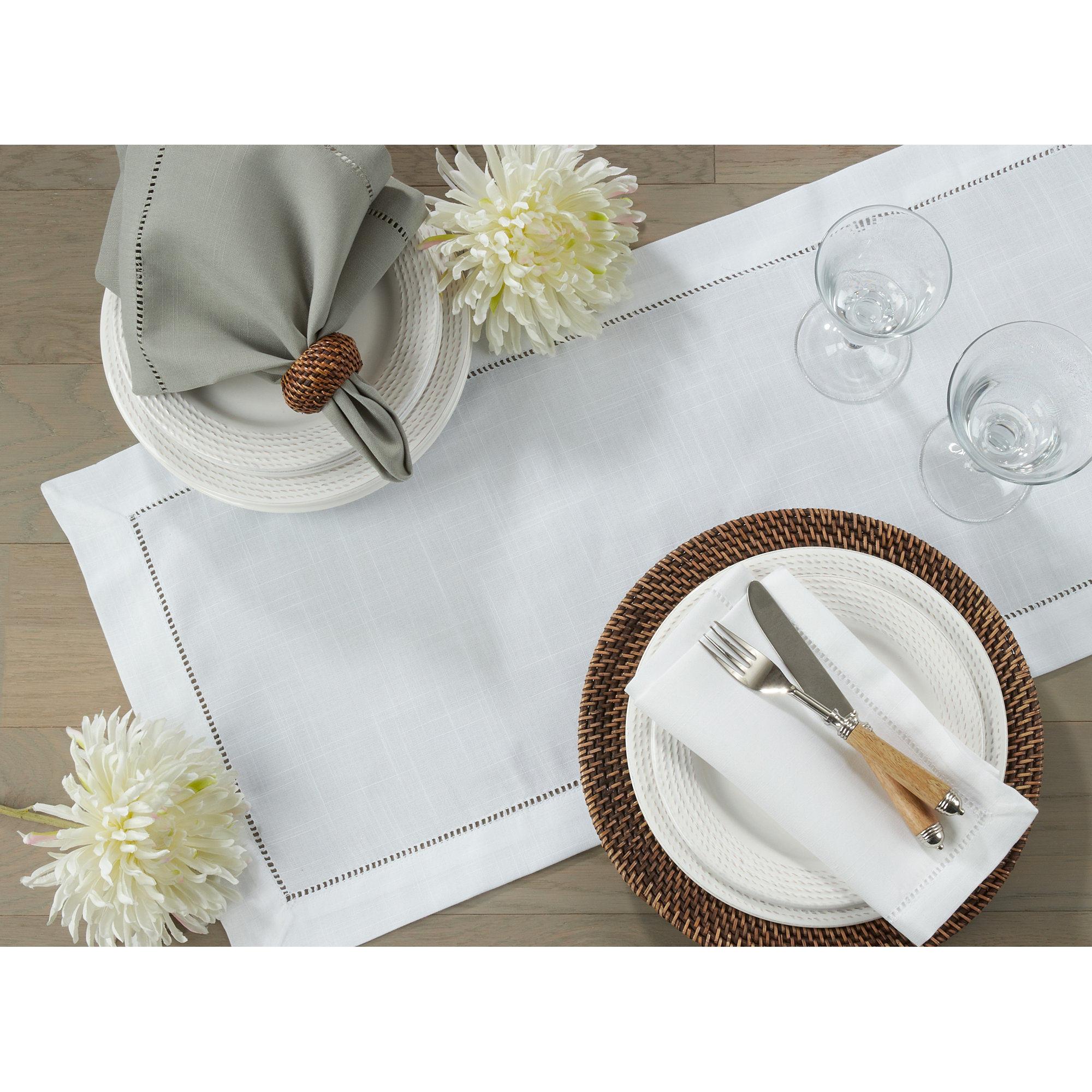Emmeline Table Runnner, White, 72" L x 16" W
