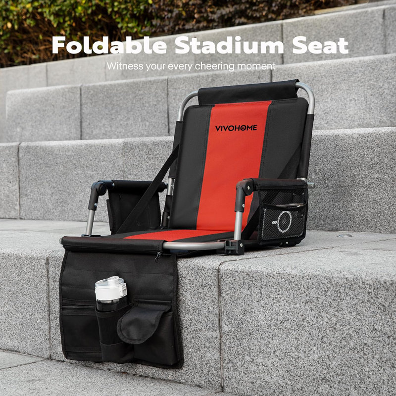 Siège de stade pliant avec coussins, Rouge / noir