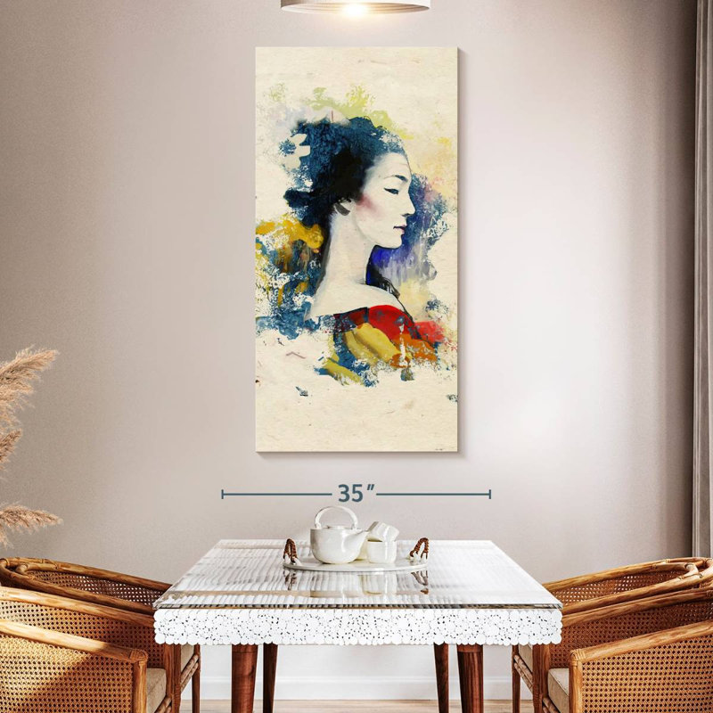 Portrait de geisha classique, H 54 po x l 27 po