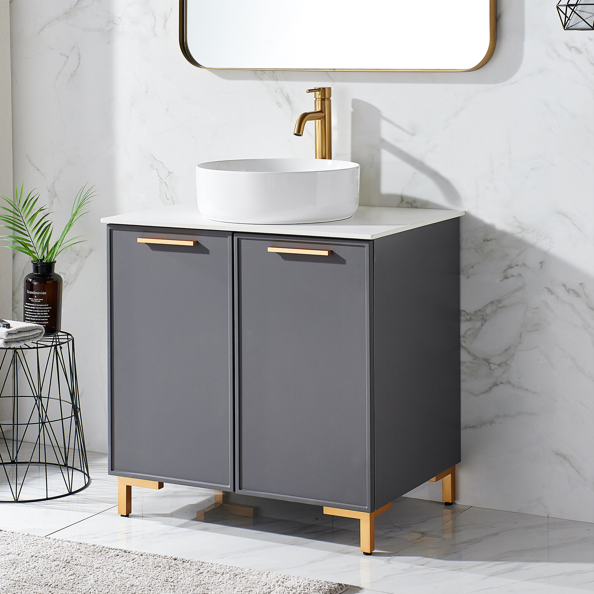 Everly Quinn Abeni 28.74'' Single Bathroom Vanity with Poly Marble Top ...