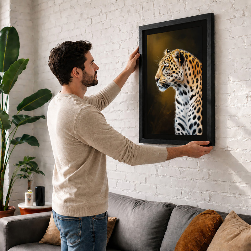Leopard In Profile Modern - Print, A2 - 59.4 x 42.0 cm, White