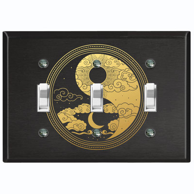 Yin Yang Peace Yellow Sun Black Moon 3 - Gang Toggle Light Switch Standard Wall Plate