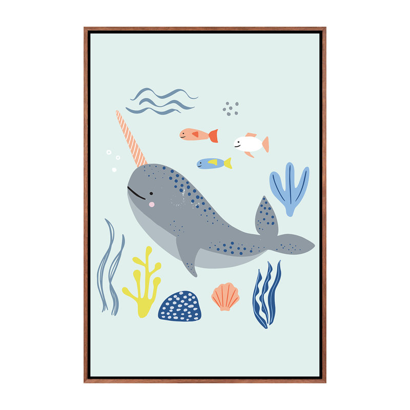 «Under the Sea II» par Caroline Alfreds - impression d'art graphique, Toile avec cadre en bois brun, Pas de tapis