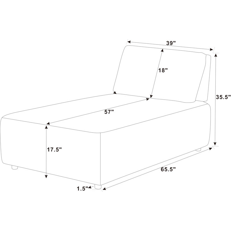 Chaise longue rembourrée Norbie, Velours côtelé gris foncé