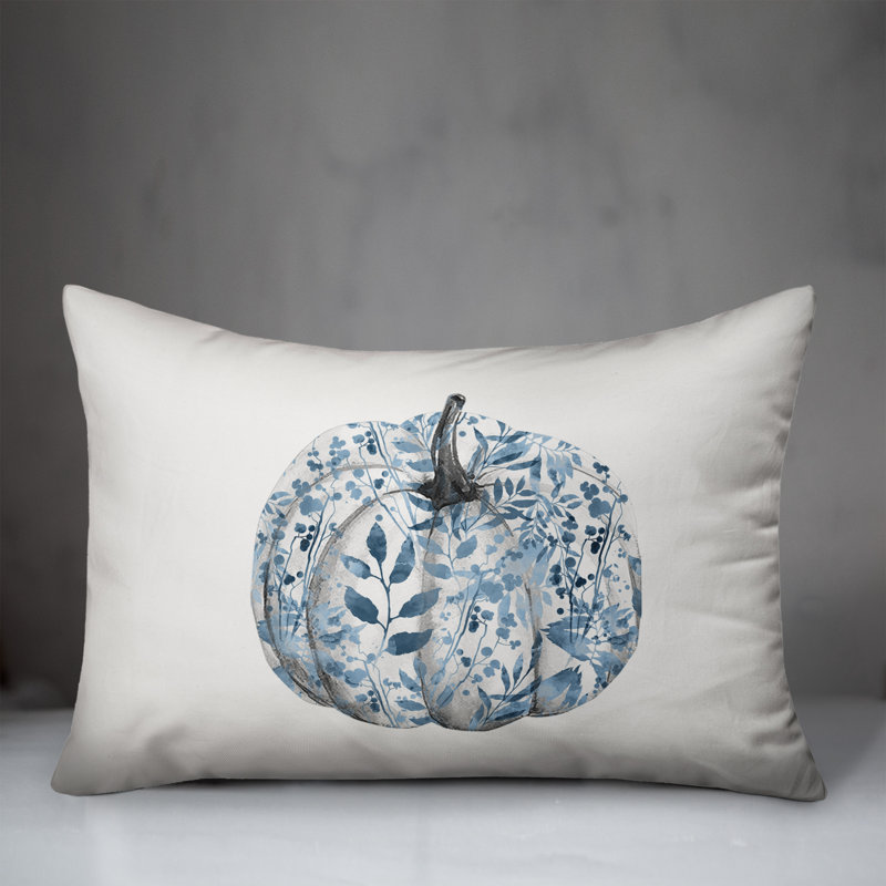 Blue Botanical Pumpkin 14x20 Spun Polyester Throw Pillow
