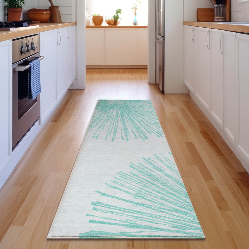 Premium Machine Washable Cerrito Teal Rug, Runner 2'3" x 7'6"