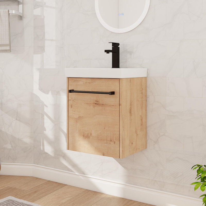 18" Small Bathroom Vanity Set, Single Wall Mounted Bathroom Vanity With Ceramic Basin Sink Top, Floating Vanity With 1 Door