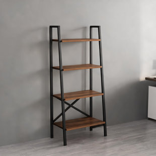 Solid Wood 5 Tier Ladder Bookshelf, Compact Storage Shelving for Small Living and Office Spaces, Classic Brown