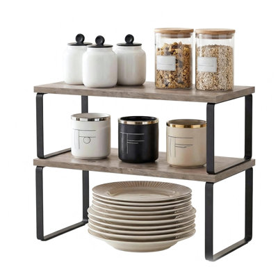 2-Pack Stackable Expandable Cabinet Shelf Organizers, Kitchen Counter Storage Riser & Spice Rack for Pantry and Cupboard