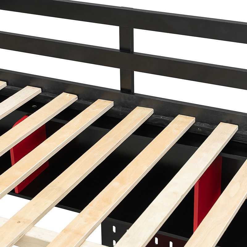 Lit mezzanine en bois avec bureau, Noir / Rouge