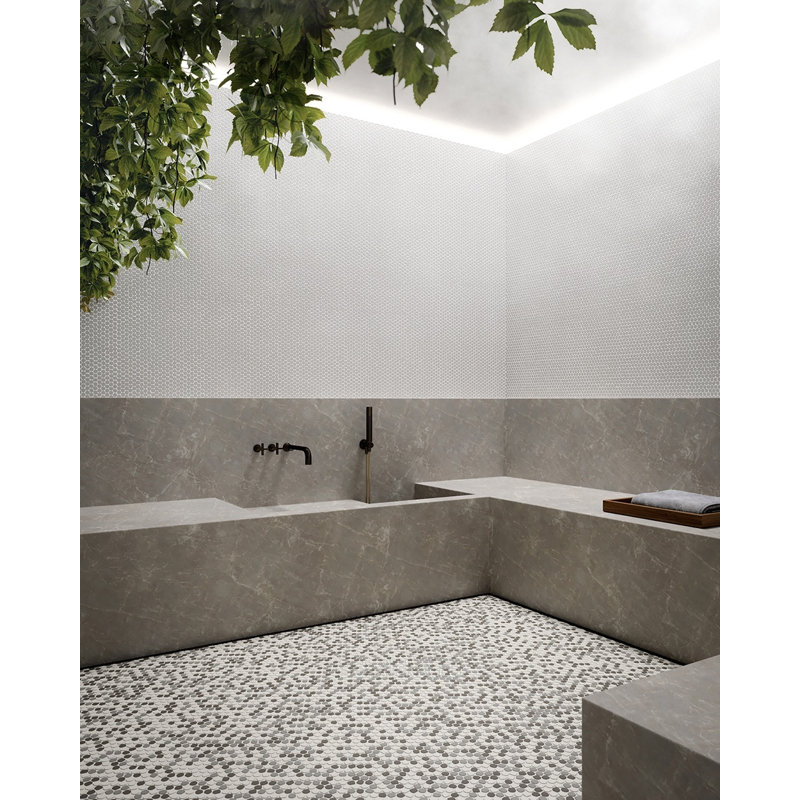 Mosaïque de galets italiens blanc Ardesia