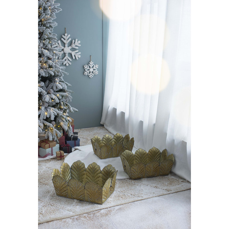 Set Of 3 Metal Planter Distressed